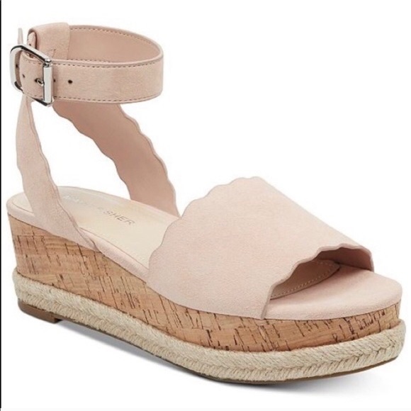 Marc Fisher Faitful Pink Suede Ankle Strap Espadrille Platform Sandals - Picture 1 of 5